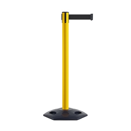 Montour Line Stanchion Belt Barrier Rubber Base Yellow Post 11ft.Black Belt P400RB-YW-BK-110